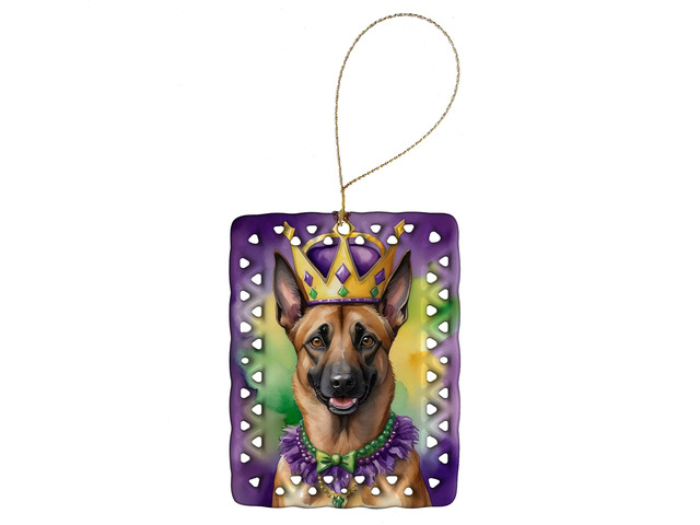 Belgian Malinois King of Mardi Gras Porcelain Ornament Christmas Tree Hanging Decorations for Home Christmas Holiday, Rectangle, Gift, Multicolor