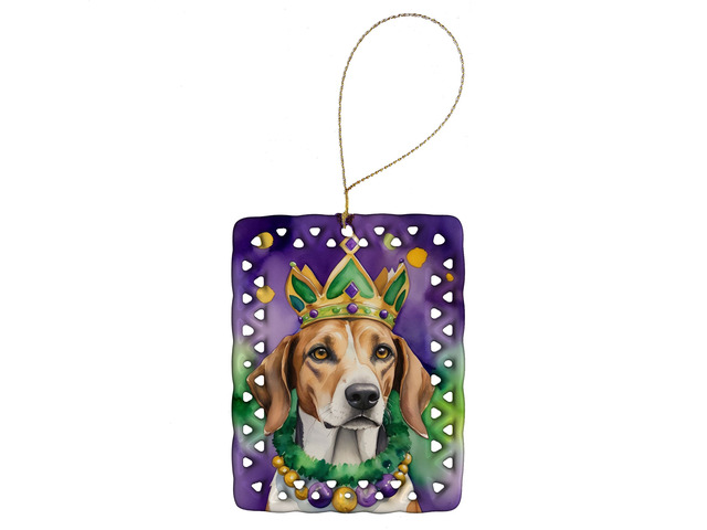American Foxhound King of Mardi Gras Porcelain Ornament Christmas Tree Hanging Decorations for Home Christmas Holiday, Rectangle, Gift, Multicolor