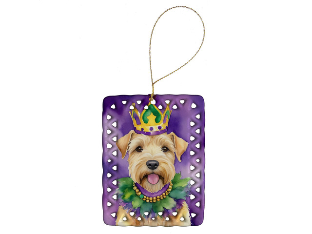 Wheaten Terrier King of Mardi Gras Porcelain Ornament Christmas Tree Hanging Decorations for Home Christmas Holiday, Rectangle, Gift, Multicolor