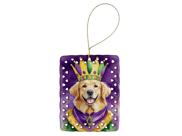 Golden Retriever King of Mardi Gras Porcelain Ornament Christmas Tree Hanging Decorations for Home Christmas Holiday, Rectangle, Gift, Multicolor