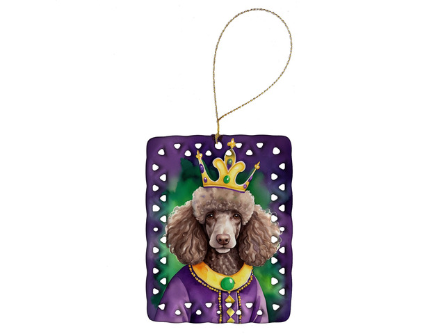 Chocolate Poodle King of Mardi Gras Porcelain Ornament Christmas Tree Hanging Decorations for Home Christmas Holiday, Rectangle, Gift, Multicolor