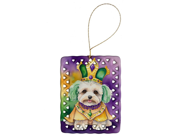 Maltipoo King of Mardi Gras Porcelain Ornament Christmas Tree Hanging Decorations for Home Christmas Holiday, Rectangle, Gift, Multicolor
