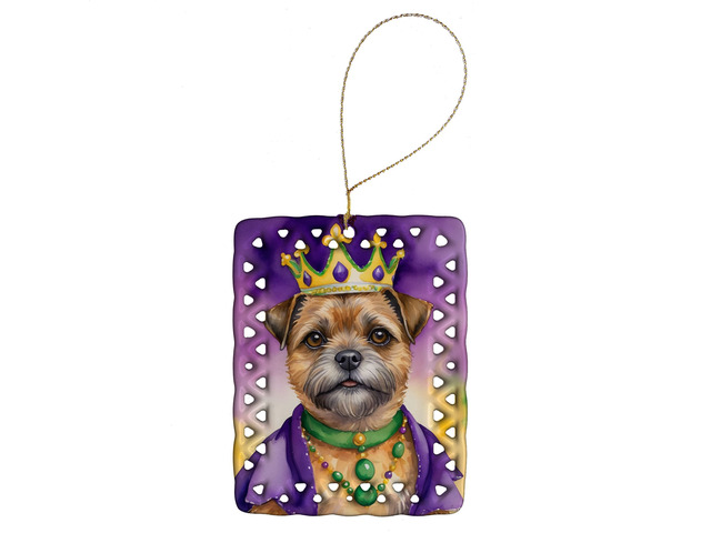 Border Terrier King of Mardi Gras Porcelain Ornament Christmas Tree Hanging Decorations for Home Christmas Holiday, Rectangle, Gift, Multicolor