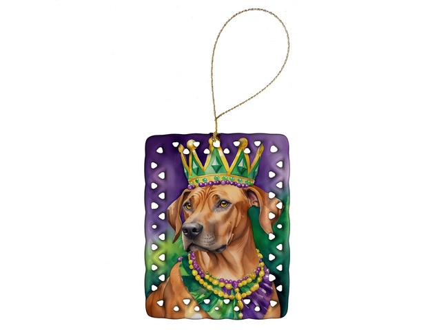 Rhodesian Ridgeback King of Mardi Gras Porcelain Ornament Christmas Tree Hanging Decorations for Home Christmas Holiday, Rectangle, Gift, Multicolor