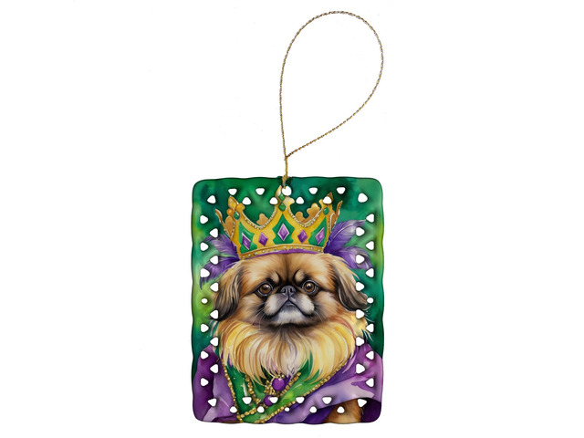 Pekingese King of Mardi Gras Porcelain Ornament Christmas Tree Hanging Decorations for Home Christmas Holiday, Rectangle, Gift, Multicolor