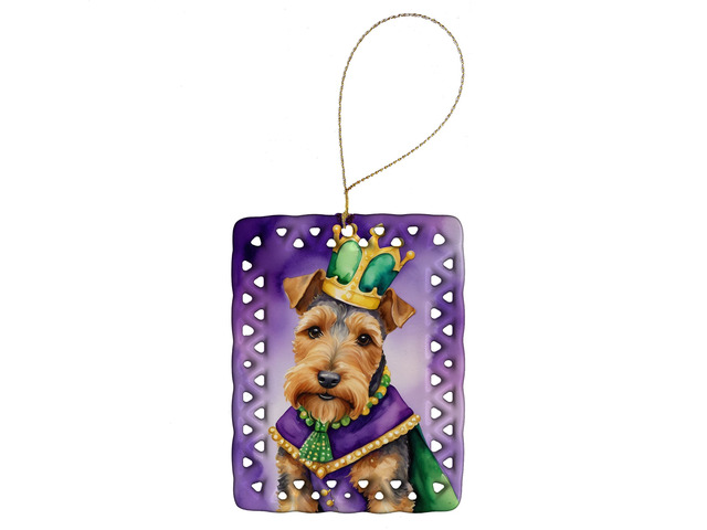 Welsh Terrier King of Mardi Gras Porcelain Ornament Christmas Tree Hanging Decorations for Home Christmas Holiday, Rectangle, Gift, Multicolor