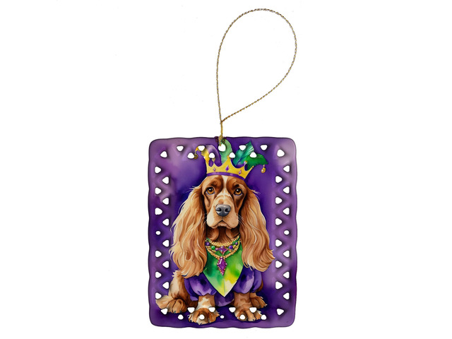 English Cocker Spaniel King of Mardi Gras Porcelain Ornament Christmas Tree Hanging Decorations for Home Christmas Holiday, Rectangle, Gift,...