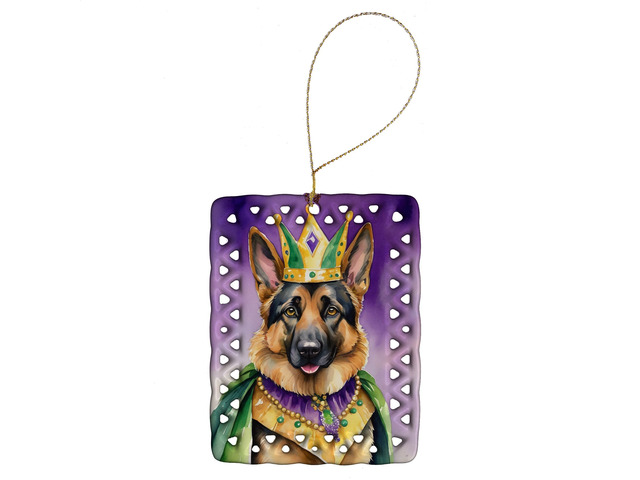 German Shepherd King of Mardi Gras Porcelain Ornament Christmas Tree Hanging Decorations for Home Christmas Holiday, Rectangle, Gift, Multicolor