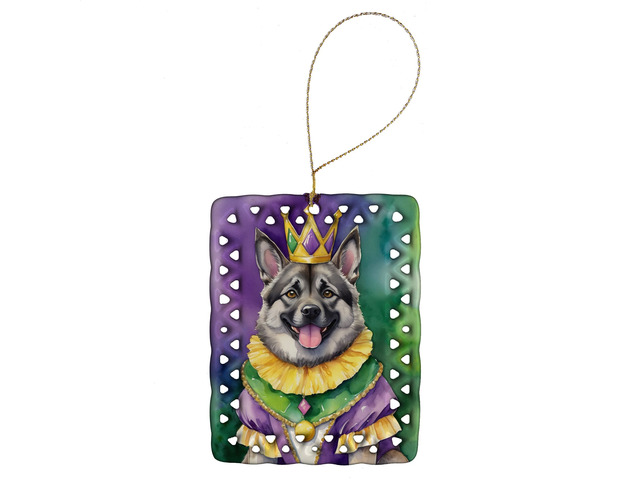 Norwegian Elkhound King of Mardi Gras Porcelain Ornament Christmas Tree Hanging Decorations for Home Christmas Holiday, Rectangle, Gift, Multicolor