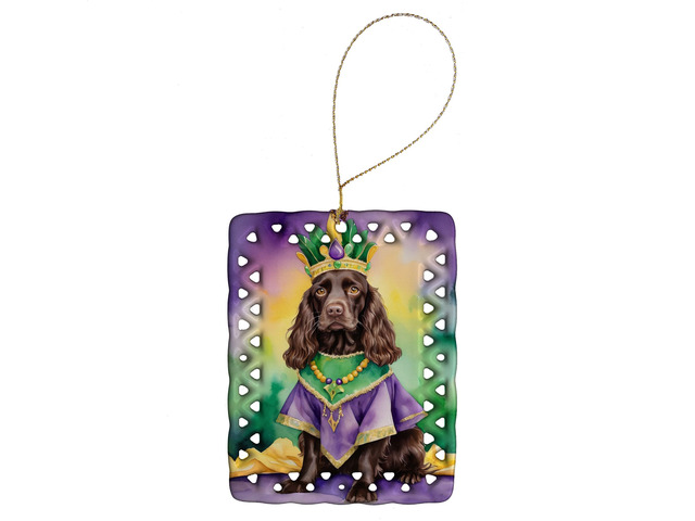 Boykin Spaniel King of Mardi Gras Porcelain Ornament Christmas Tree Hanging Decorations for Home Christmas Holiday, Rectangle, Gift, Multicolor