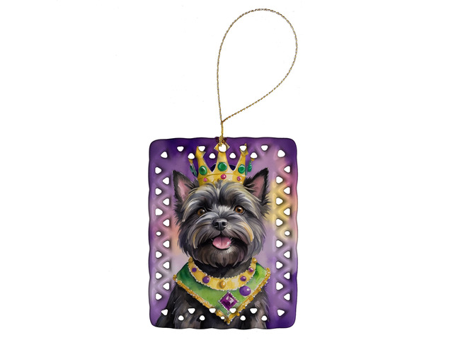 Cairn Terrier King of Mardi Gras Porcelain Ornament Christmas Tree Hanging Decorations for Home Christmas Holiday, Rectangle, Gift, Multicolor