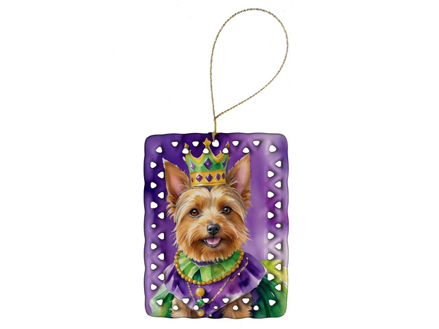 Australian Terrier King of Mardi Gras Porcelain Ornament Christmas Tree Hanging Decorations for Home Christmas Holiday, Rectangle, Gift, Multicolor