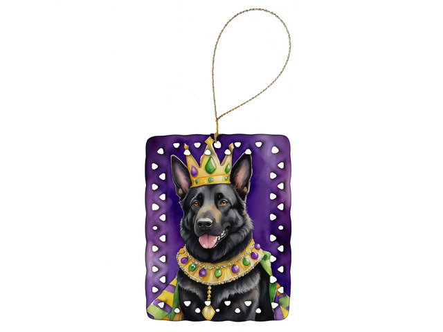 Black German Shepherd King of Mardi Gras Porcelain Ornament Christmas Tree Hanging Decorations for Home Christmas Holiday, Rectangle, Gift, Multicolor