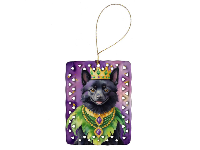 Schipperke King of Mardi Gras Porcelain Ornament Christmas Tree Hanging Decorations for Home Christmas Holiday, Rectangle, Gift, Multicolor