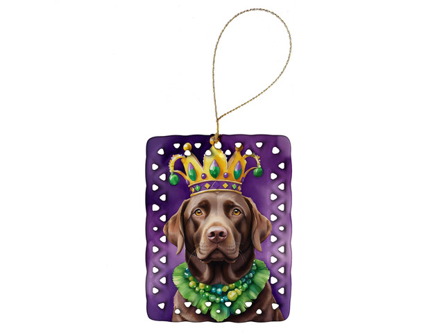 Labrador Retriever King of Mardi Gras Porcelain Ornament Christmas Tree Hanging Decorations for Home Christmas Holiday, Rectangle, Gift, Multicolor