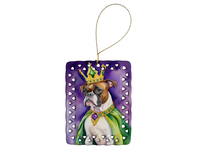 Boxer King of Mardi Gras Porcelain Ornament Christmas Tree Hanging Decorations for Home Christmas Holiday, Rectangle, Gift, Multicolor
