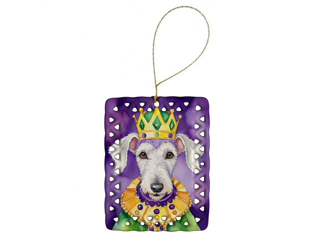 Bedlington Terrier King of Mardi Gras Porcelain Ornament Christmas Tree Hanging Decorations for Home Christmas Holiday, Rectangle, Gift, Multicolor
