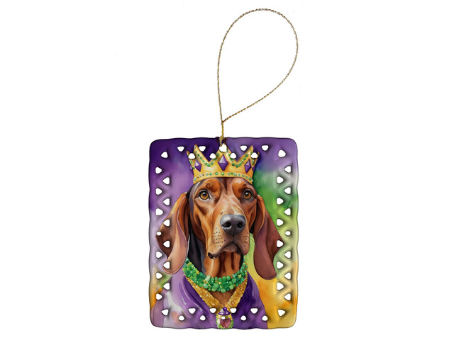 Redbone Coonhound King of Mardi Gras Porcelain Ornament Christmas Tree Hanging Decorations for Home Christmas Holiday, Rectangle, Gift, Multicolor