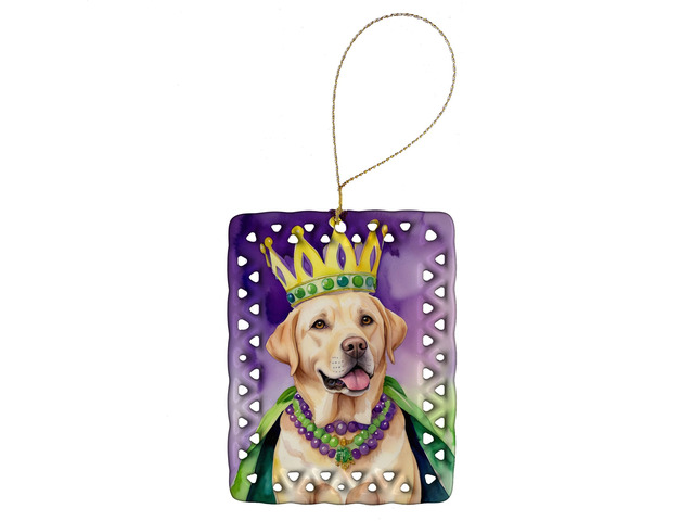 Labrador Retriever King of Mardi Gras Porcelain Ornament Christmas Tree Hanging Decorations for Home Christmas Holiday, Rectangle, Gift, Multicolor