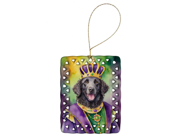 Curly-Coated Retriever King of Mardi Gras Porcelain Ornament Christmas Tree Hanging Decorations for Home Christmas Holiday, Rectangle, Gift,...
