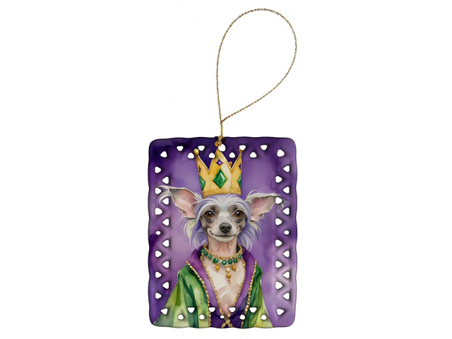 Chinese Crested King of Mardi Gras Porcelain Ornament Christmas Tree Hanging Decorations for Home Christmas Holiday, Rectangle, Gift, Multicolor