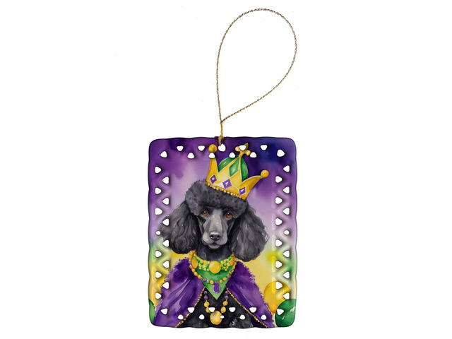 Black Poodle King of Mardi Gras Porcelain Ornament Christmas Tree Hanging Decorations for Home Christmas Holiday, Rectangle, Gift, Multicolor