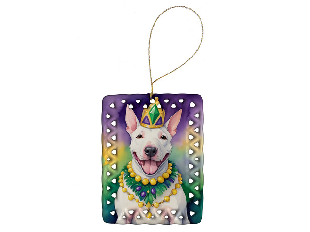 English Bull Terrier King of Mardi Gras Porcelain Ornament Christmas Tree Hanging Decorations for Home Christmas Holiday, Rectangle, Gift, Multicolor