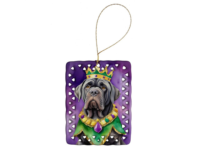 Neapolitan Mastiff King of Mardi Gras Porcelain Ornament Christmas Tree Hanging Decorations for Home Christmas Holiday, Rectangle, Gift, Multicolor