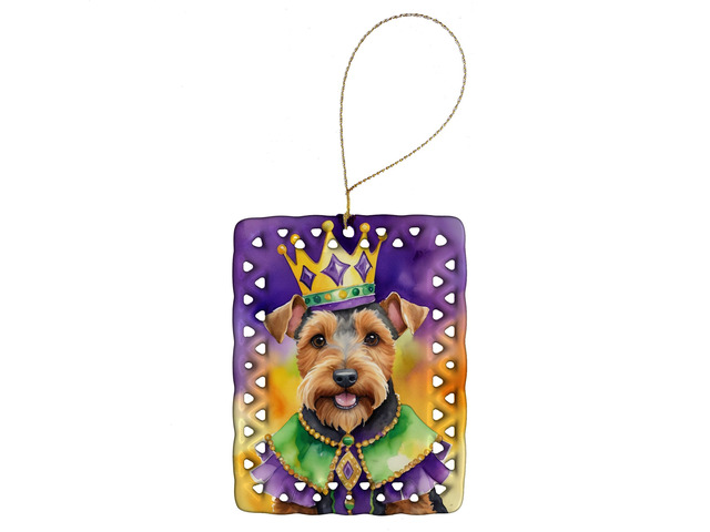 Welsh Terrier King of Mardi Gras Porcelain Ornament Christmas Tree Hanging Decorations for Home Christmas Holiday, Rectangle, Gift, Multicolor