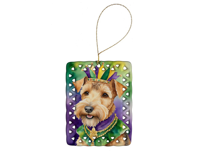Lakeland Terrier King of Mardi Gras Porcelain Ornament Christmas Tree Hanging Decorations for Home Christmas Holiday, Rectangle, Gift, Multicolor