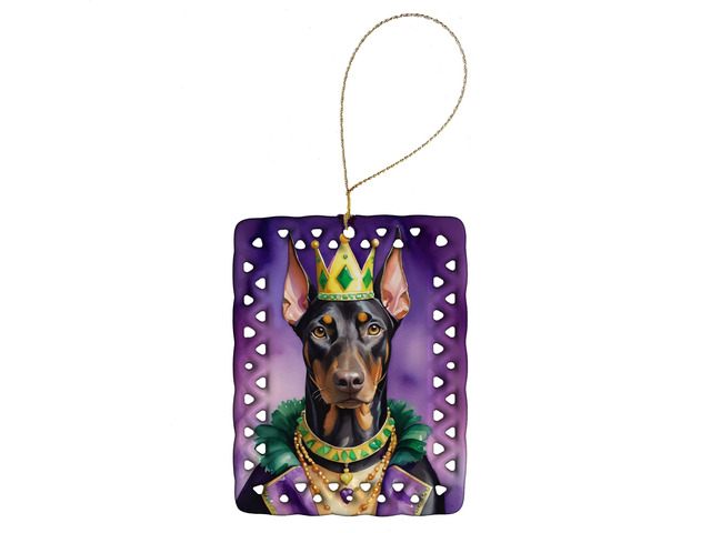 Doberman Pinscher King of Mardi Gras Porcelain Ornament Christmas Tree Hanging Decorations for Home Christmas Holiday, Rectangle, Gift, Multicolor