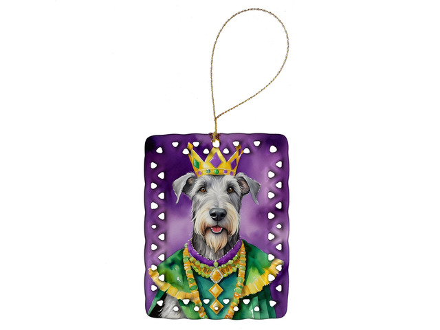 Irish Wolfhound King of Mardi Gras Porcelain Ornament Christmas Tree Hanging Decorations for Home Christmas Holiday, Rectangle, Gift, Multicolor