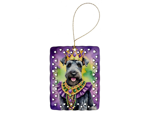 Kerry Blue Terrier King of Mardi Gras Porcelain Ornament Christmas Tree Hanging Decorations for Home Christmas Holiday, Rectangle, Gift, Multicolor