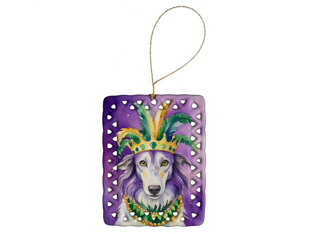 Borzoi King of Mardi Gras Porcelain Ornament Christmas Tree Hanging Decorations for Home Christmas Holiday, Rectangle, Gift, Multicolor