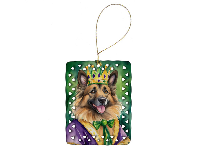 Belgian Tervuren King of Mardi Gras Porcelain Ornament Christmas Tree Hanging Decorations for Home Christmas Holiday, Rectangle, Gift, Multicolor