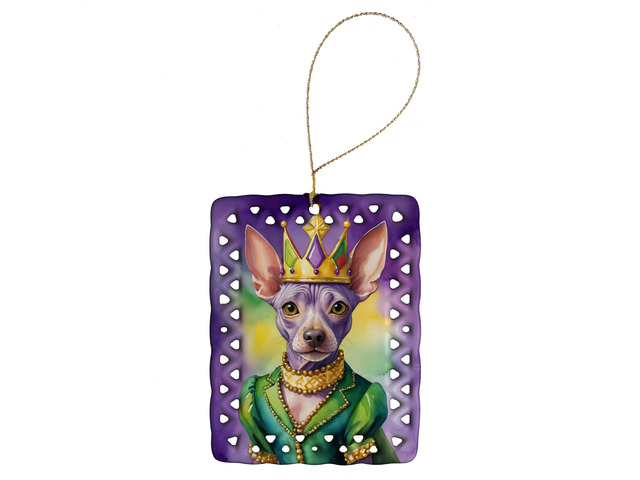 American Hairless Terrier King of Mardi Gras Porcelain Ornament Christmas Tree Hanging Decorations for Home Christmas Holiday, Rectangle, Gift,...