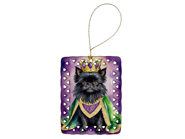 Affenpinscher King of Mardi Gras Porcelain Ornament Christmas Tree Hanging Decorations for Home Christmas Holiday, Rectangle, Gift, Multicolor