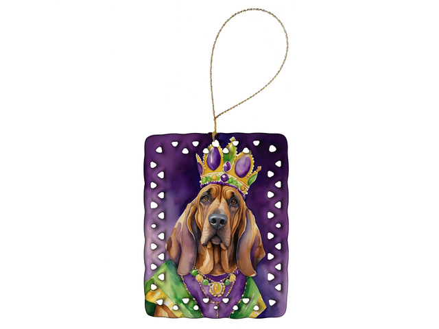 Bloodhound King of Mardi Gras Porcelain Ornament Christmas Tree Hanging Decorations for Home Christmas Holiday, Rectangle, Gift, Multicolor