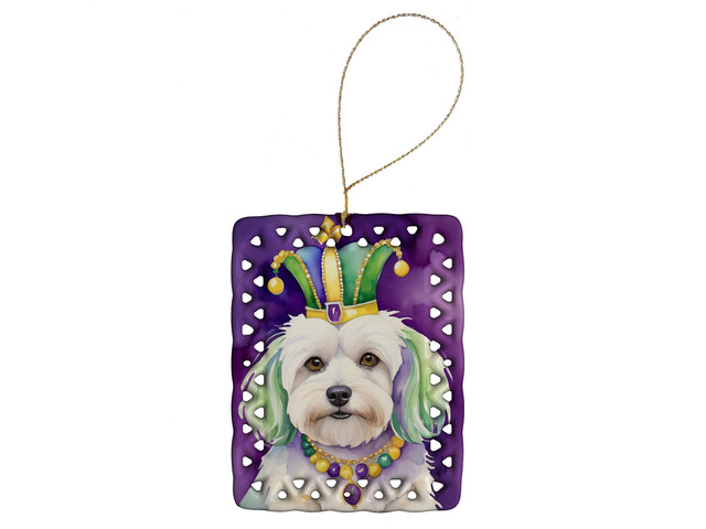 Coton de Tulear King of Mardi Gras Porcelain Ornament Christmas Tree Hanging Decorations for Home Christmas Holiday, Rectangle, Gift, Multicolor