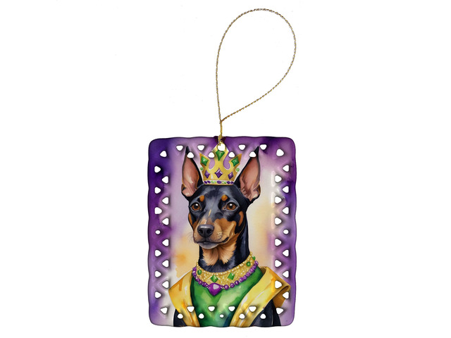 Manchester Terrier King of Mardi Gras Porcelain Ornament Christmas Tree Hanging Decorations for Home Christmas Holiday, Rectangle, Gift, Multicolor