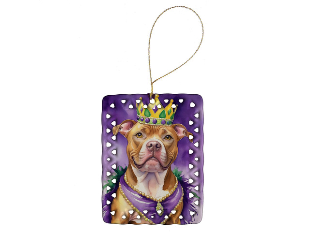 Pit Bull Terrier King of Mardi Gras Porcelain Ornament Christmas Tree Hanging Decorations for Home Christmas Holiday, Rectangle, Gift, Multicolor