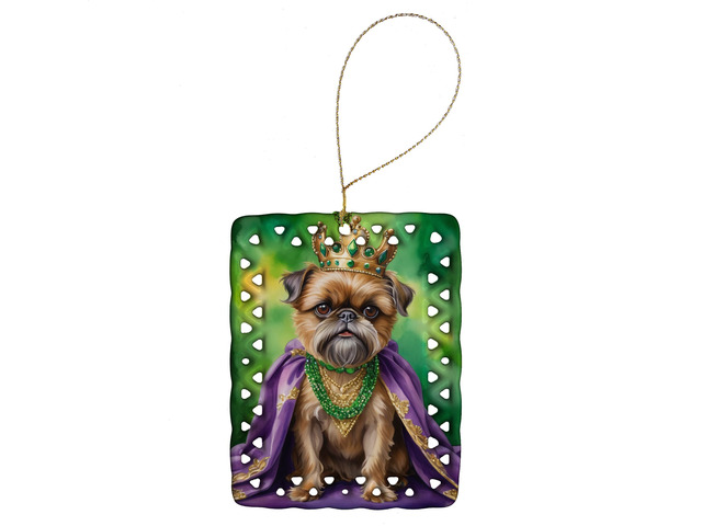 Brussels Griffon King of Mardi Gras Porcelain Ornament Christmas Tree Hanging Decorations for Home Christmas Holiday, Rectangle, Gift, Multicolor