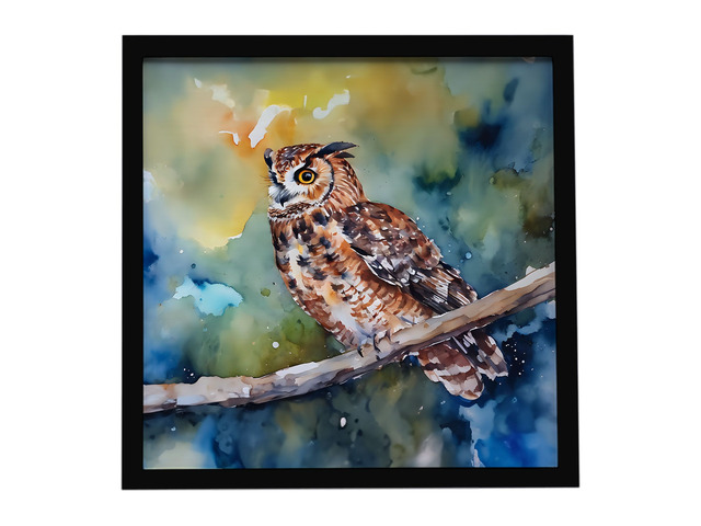 Tawny Owl Framed Metal Print Bathroom, Kitchen, Office, Home Decor Wall Art Ready to Hang, Square, 8X8