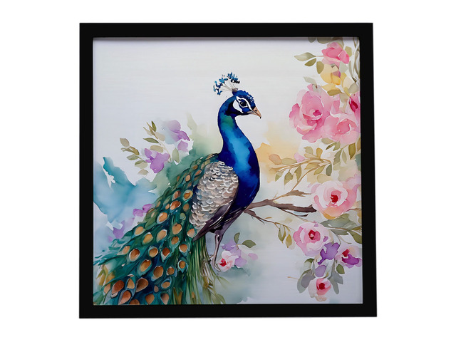 Peacock Framed Metal Print Bathroom, Kitchen, Office, Home Decor Wall Art Ready to Hang, Square, 8X8