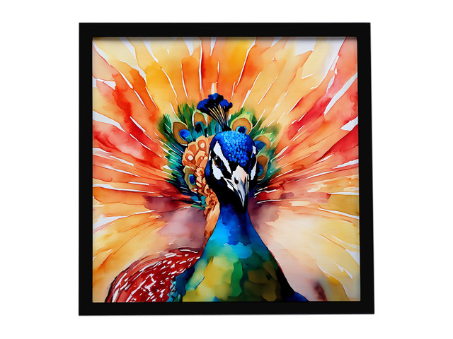 Peacock Framed Metal Print Bathroom, Kitchen, Office, Home Decor Wall Art Ready to Hang, Square, 8X8