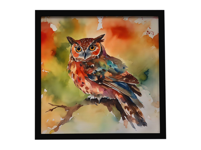 Elf Owl Framed Metal Print Bathroom, Kitchen, Office, Home Decor Wall Art Ready to Hang, Square, 8X8