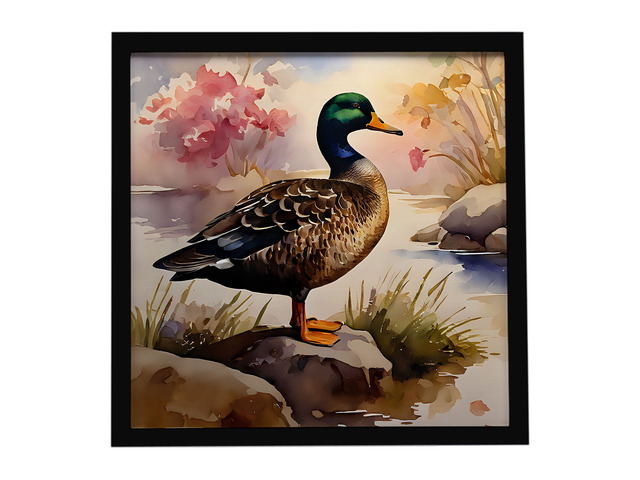 American Black Duck Framed Metal Print Bathroom, Kitchen, Office, Home Decor Wall Art Ready to Hang, Square, 8X8