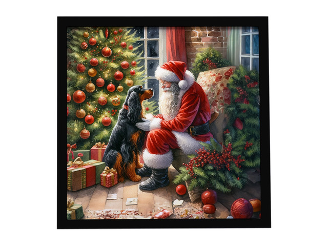 Gordon Setter and Santa Claus Framed Metal Print Bathroom, Kitchen, Office, Home Decor Wall Art Ready to Hang, Square, 8X8