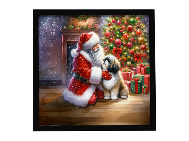 Lhasa Apso and Santa Claus Framed Metal Print Bathroom, Kitchen, Office, Home Decor Wall Art Ready to Hang, Square, 8X8