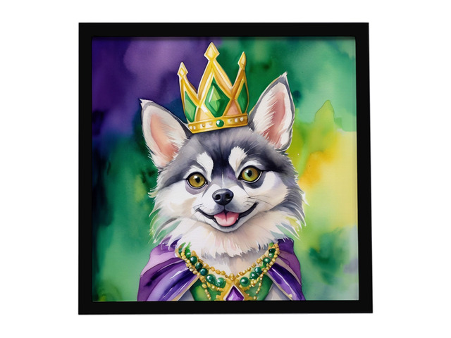 Alaskan Klee Kai King of Mardi Gras Framed Metal Print Bathroom, Kitchen, Office, Home Decor Wall Art Ready to Hang, Square, 8X8